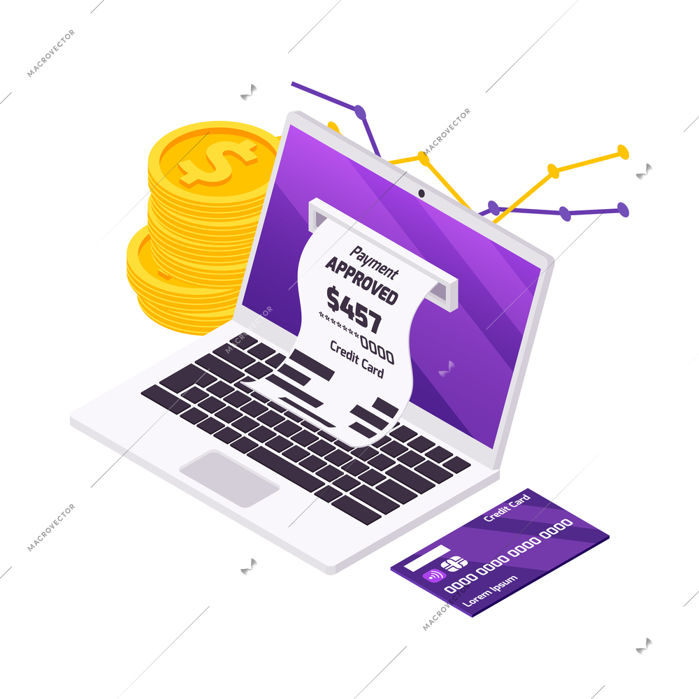 Online payment isometric composition with isolated security icons and electronic gadgets vector illustration