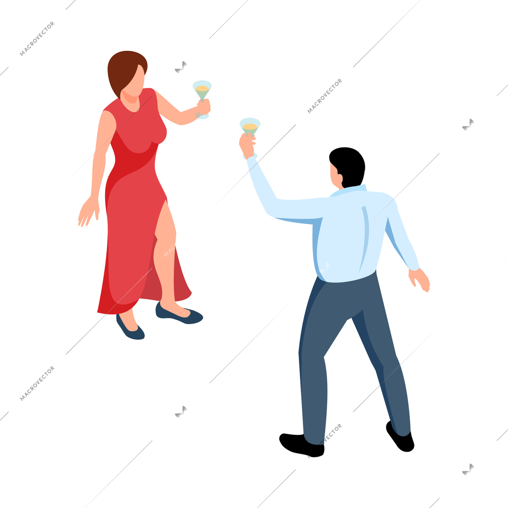 Isometric money rich man shopping composition with isolated human characters of dancing couple vector illustration