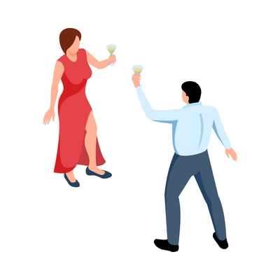 Isometric money rich man shopping composition with isolated human characters of dancing couple vector illustration