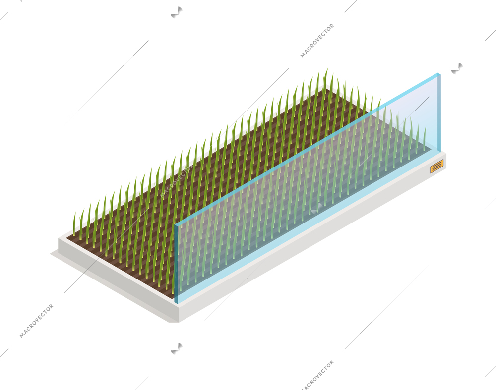 Modern green house isometric composition with isolated image of futuristic gardening appliance smart garden vector illustration