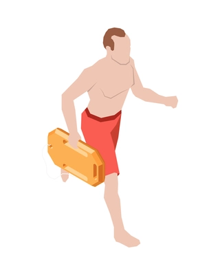 Beach lifeguards isometric composition with isolated human character of life guard vector illustration