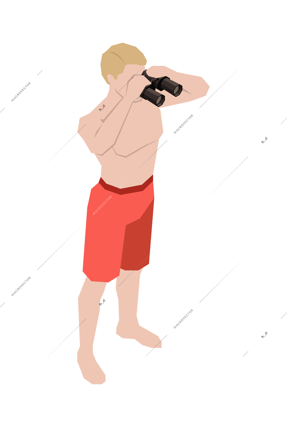 Beach lifeguards isometric composition with isolated human character of life guard vector illustration