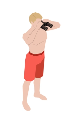 Beach lifeguards isometric composition with isolated human character of life guard vector illustration