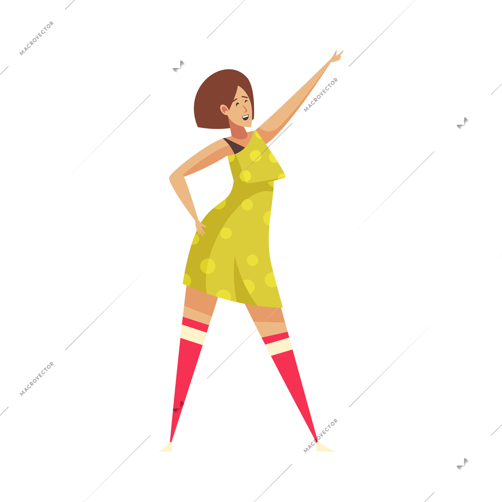 Retro disco party dance 70s 80s 90s fashion style composition with isolated human character on blank background vector illustration
