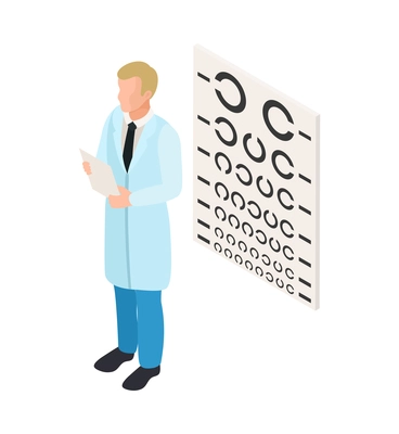 Ophthalmology isometric composition with isolated human character of medical specialist vector illustration