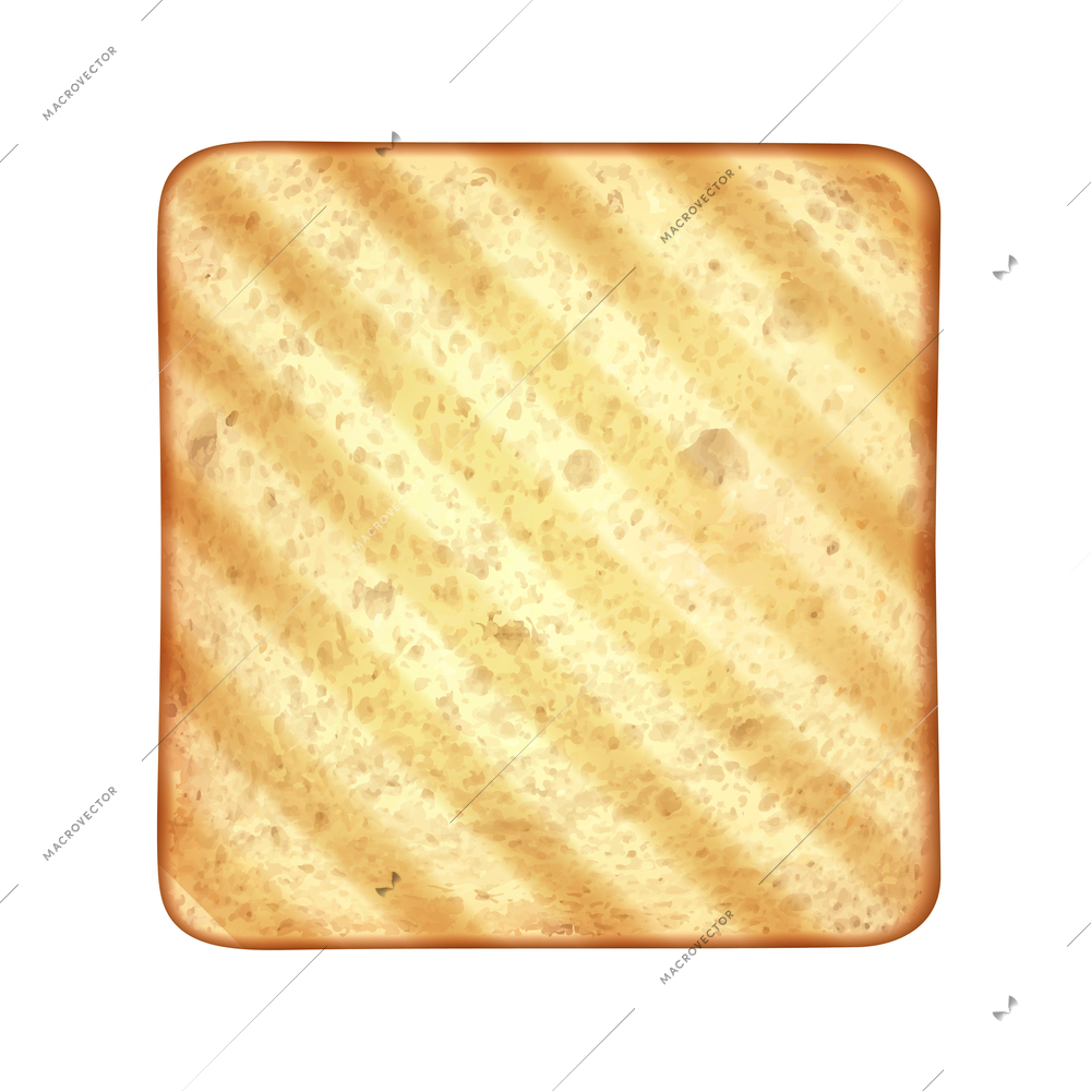 Roasted toasts bread realistic composition with isolated image of square slice on blank background vector illustration