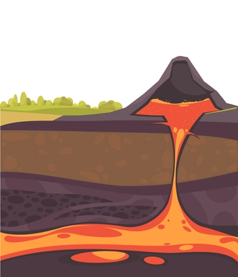 Geologist composition of isolated flat ground scenery with volcanic lava flow in profile view vector illustration