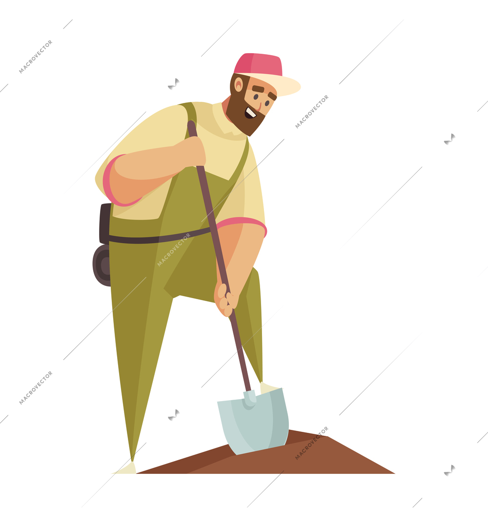 Geologist composition of isolated flat doodle style geology equipment and human characters vector illustration