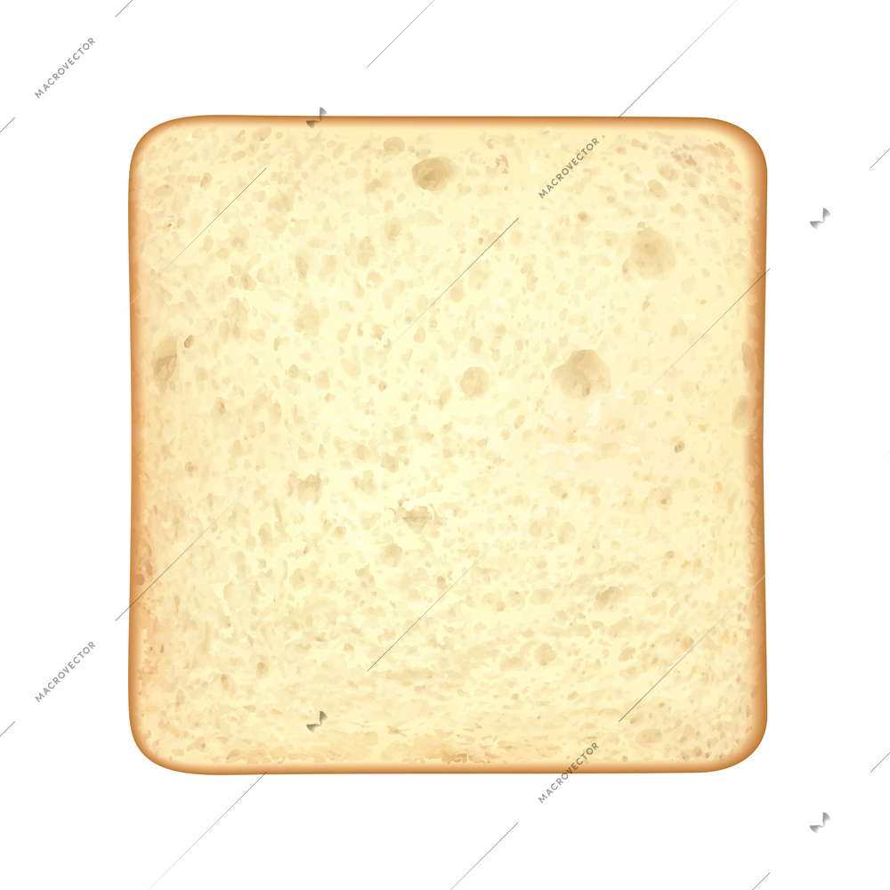 Roasted toasts bread realistic composition with isolated image of square slice on blank background vector illustration