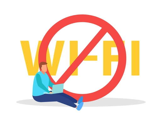 Internet blocking flat composition with isolated ban signs messages and computer windows with people vector illustration