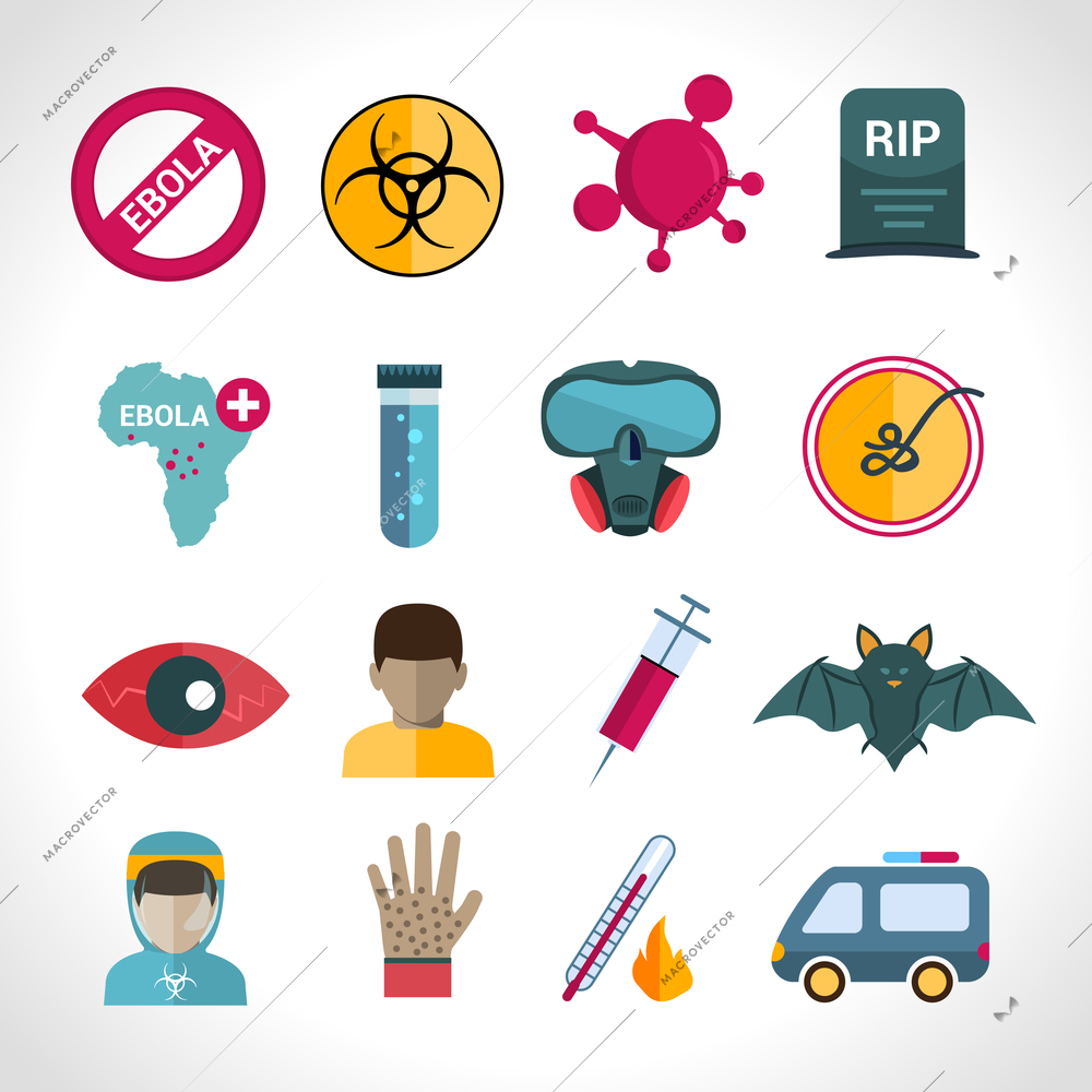 Ebola virus medical disease deadly infection symptoms icons set isolated isolated vector illustration