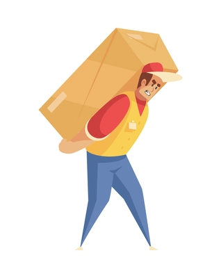 Delivery composition with isolated doodle style human character of service worker with parcel vector illustration