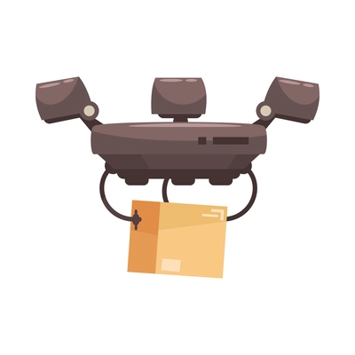 Delivery composition with isolated image of flying quadcopter drone holding parcel vector illustration