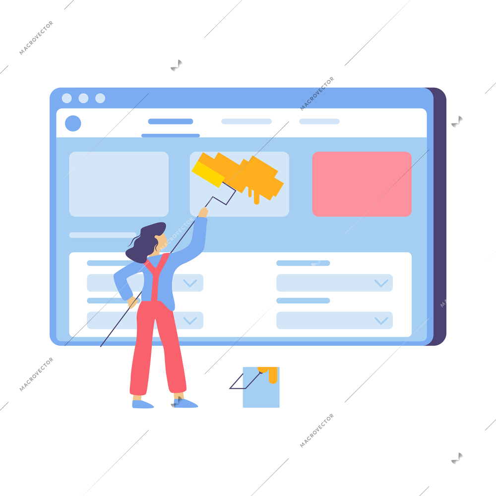 Web development flat composition with icons of website elements and human characters with tools vector illustration