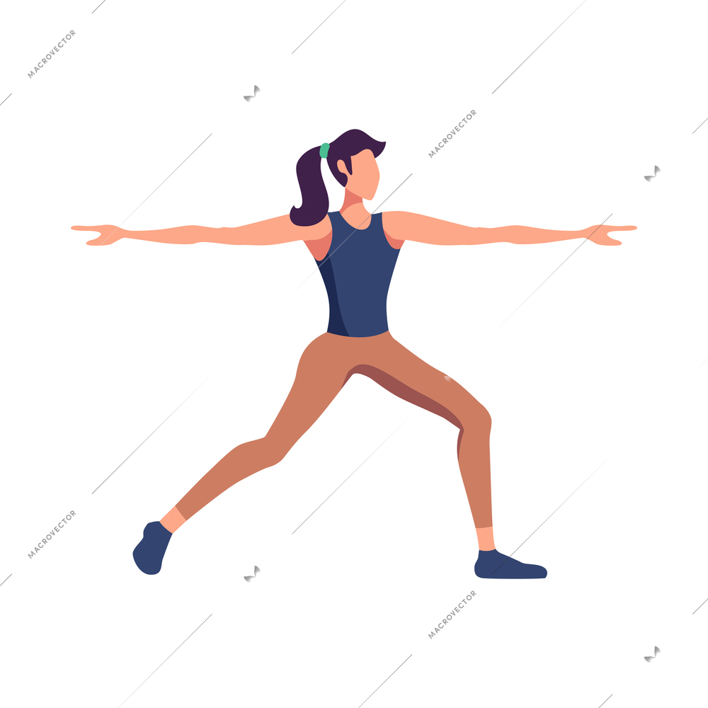 Fitness sport health composition with flat isolated character of person performing physical exercise vector illustration