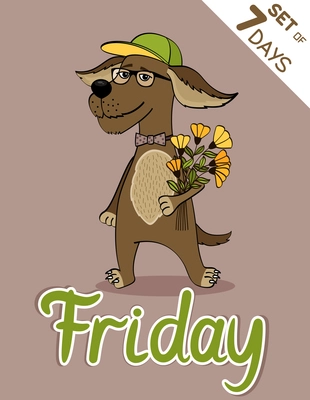 Friday dog weekdays hipster vector illustration calendarset