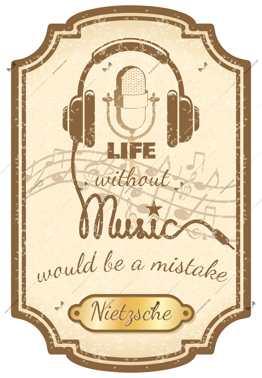 Retro live music poster with mic and headphones vector illustration