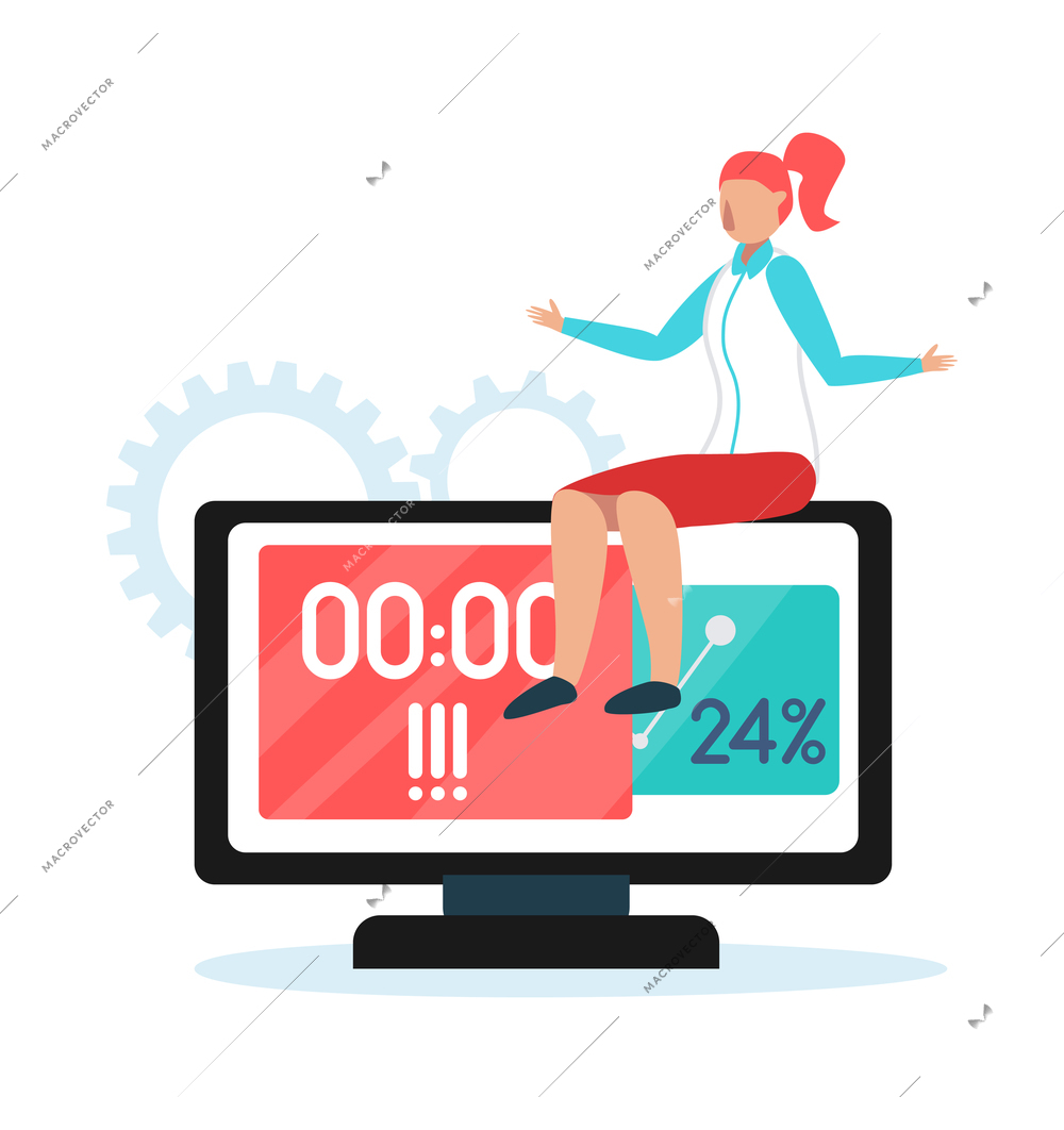 Time management composition with isolated image of stationery items and human characters vector illustration