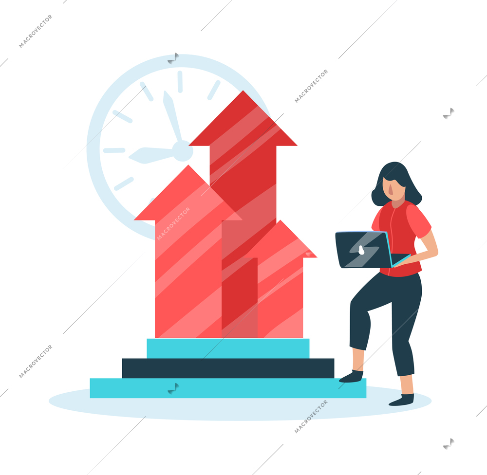 Time management composition with isolated image of stationery items and human characters vector illustration