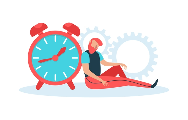 Time management composition with isolated image of stationery items and human characters vector illustration