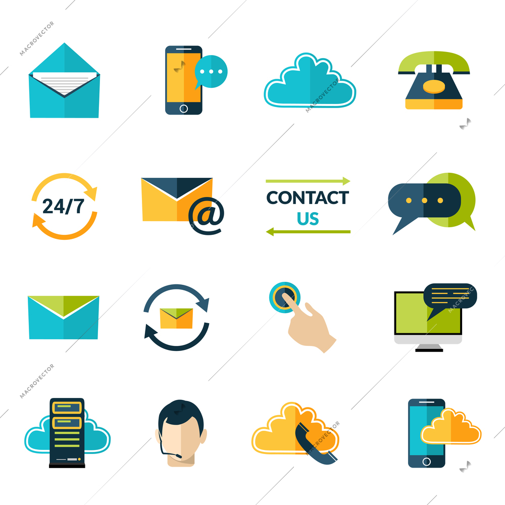 Contact us phone customer service user support icons set isolated vector illustration