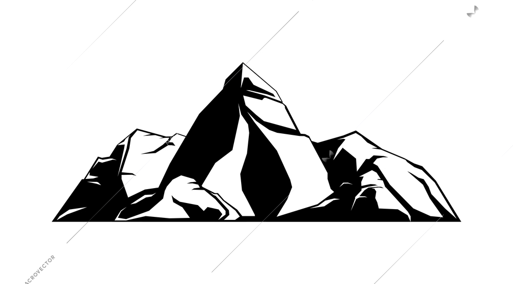 Mountains rocks landscapes monochrome composition with flat isolated view of nature landmark vector illustration