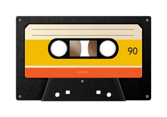 Realistic vintage music cassette composition with isolated image of audiotape on blank background vector illustration