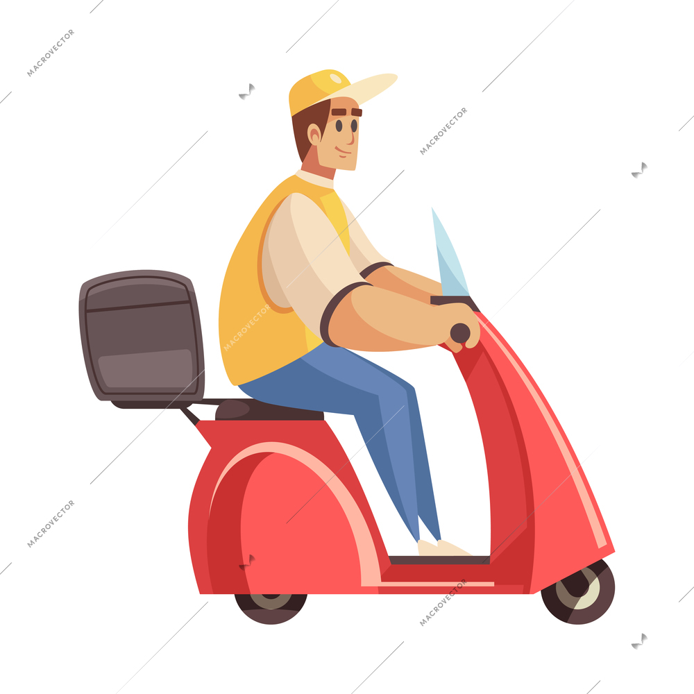 Delivery composition with isolated doodle style human character of service worker riding scooter vector illustration