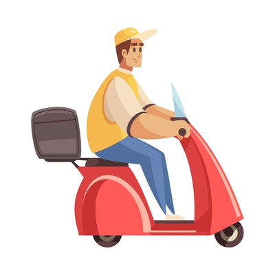 Delivery composition with isolated doodle style human character of service worker riding scooter vector illustration