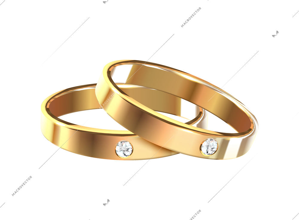 Wedding rings realistic composition with isolated image of luxury golden accessories on blank background vector illustration