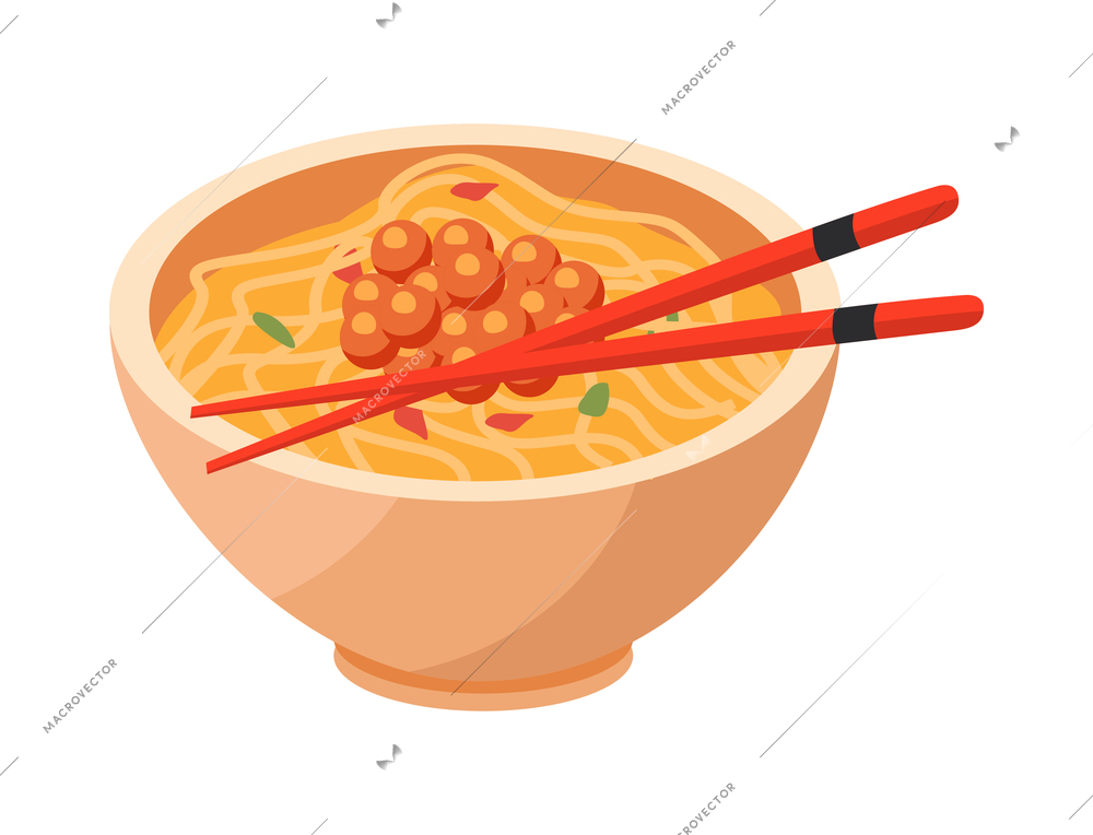 Isometric japan composition with isolated image of ramen noodles dish with chopsticks vector illustration