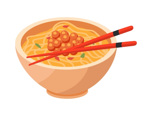 Isometric japan composition with isolated image of ramen noodles dish with chopsticks vector illustration