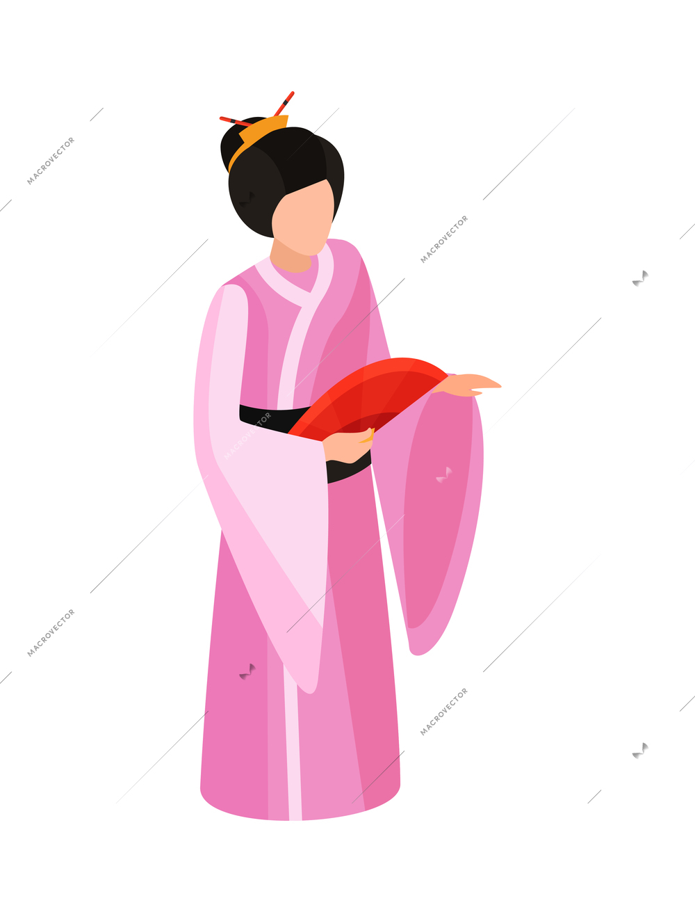 Isometric japan composition with isolated human character of traditional japanese woman vector illustration