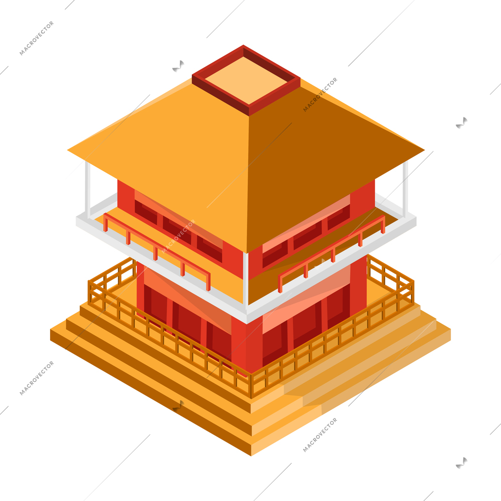 Isometric japan composition with isolated image of traditional japanese house vector illustration