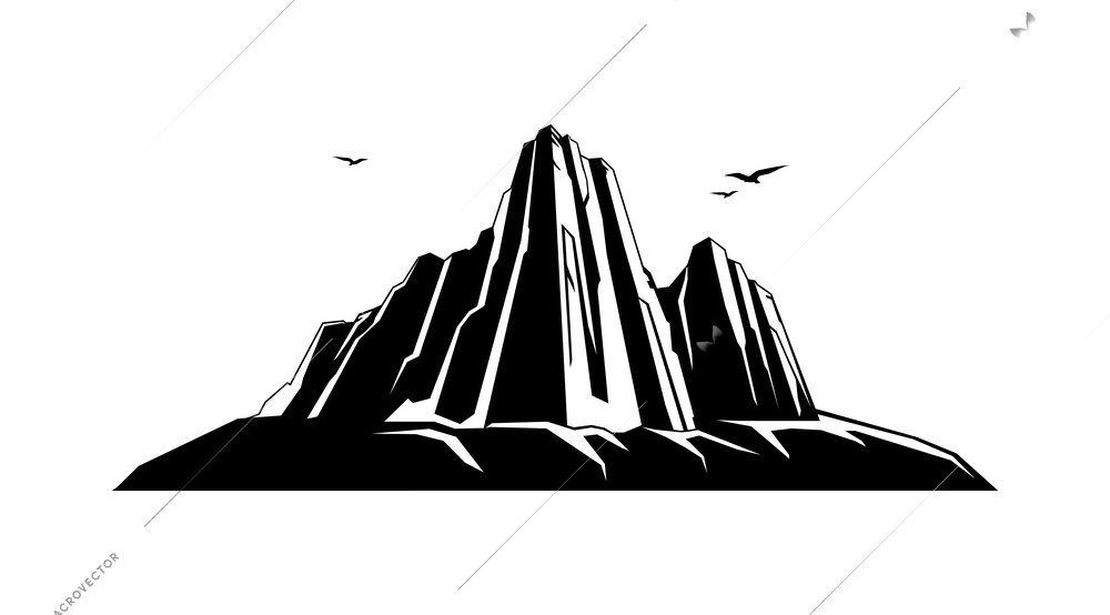 Mountains rocks landscapes monochrome composition with flat isolated view of nature landmark vector illustration