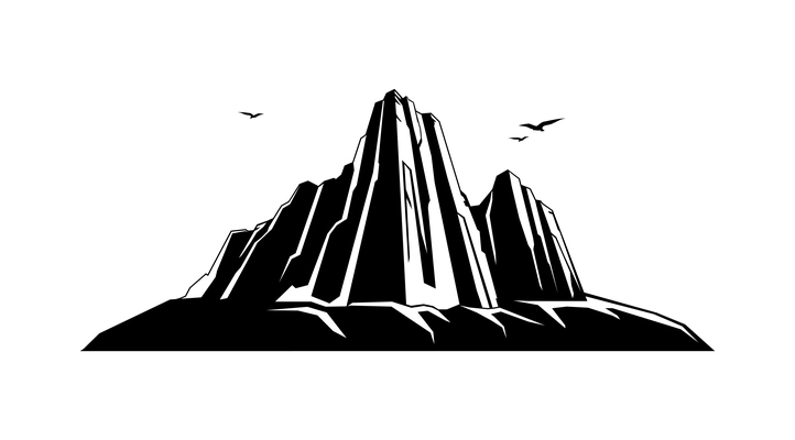 Mountains rocks landscapes monochrome composition with flat isolated view of nature landmark vector illustration