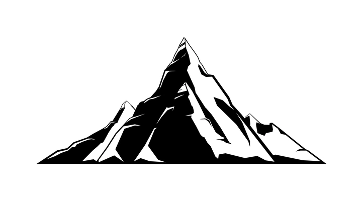 Mountains rocks landscapes monochrome composition with flat isolated view of nature landmark vector illustration