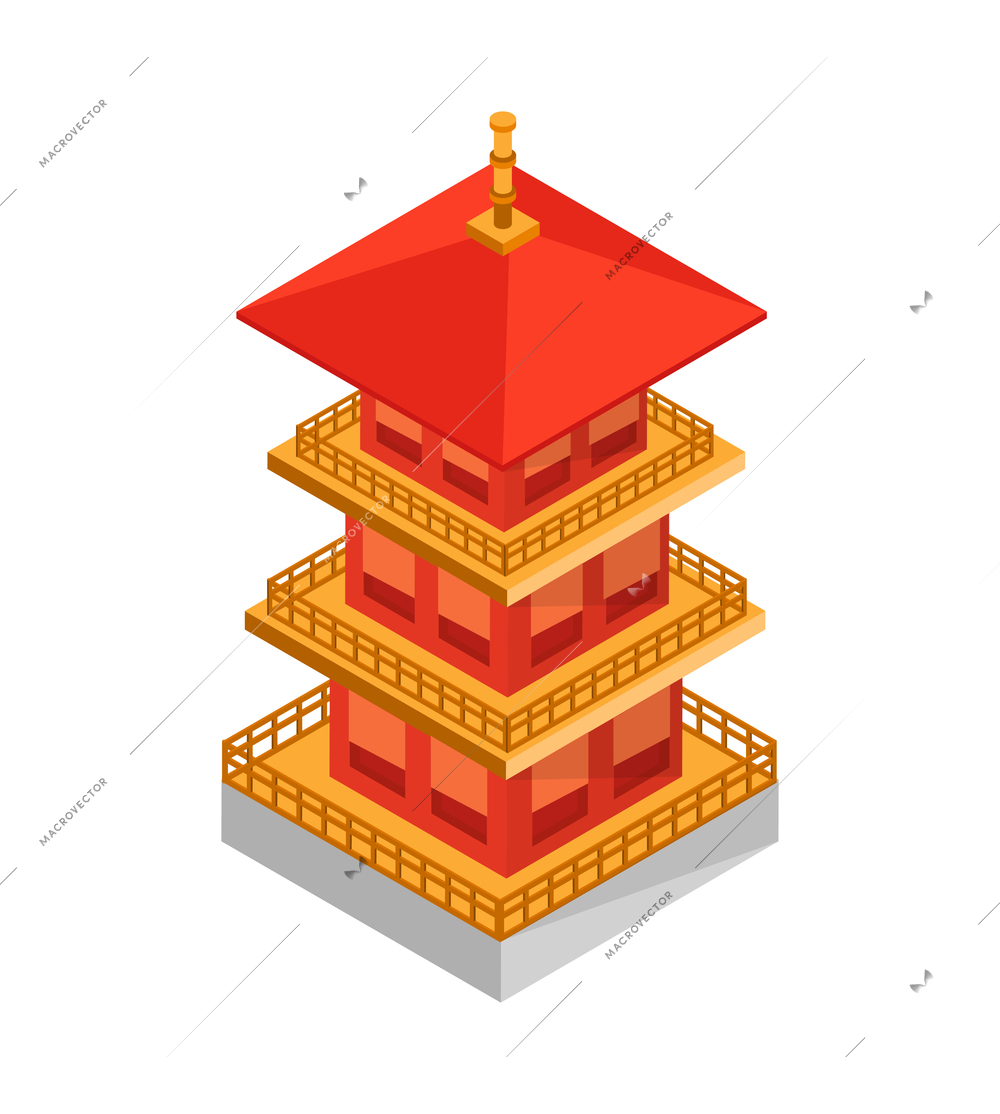 Isometric japan composition with isolated image of traditional japanese house vector illustration