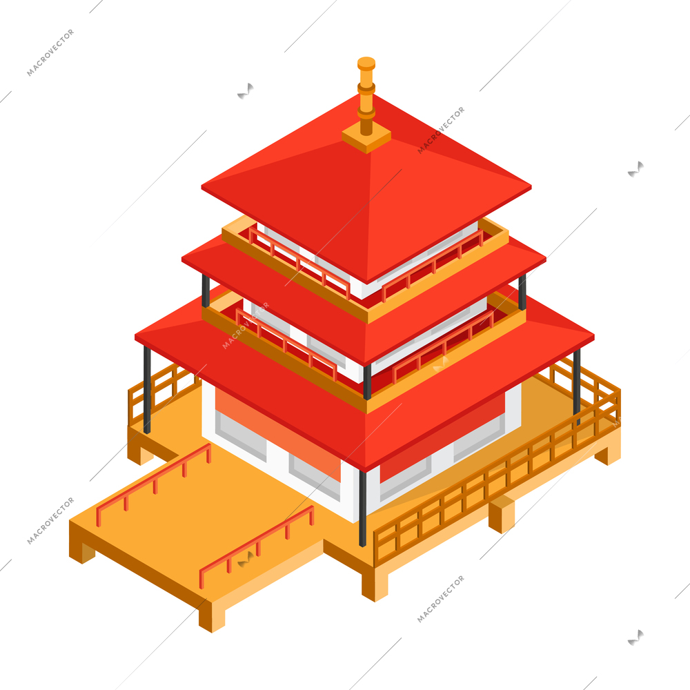 Isometric japan composition with isolated image of traditional japanese house vector illustration