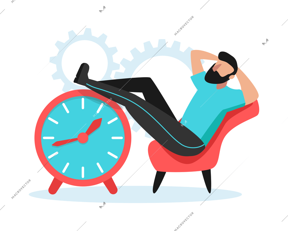 Time management composition with isolated image of stationery items and human characters vector illustration