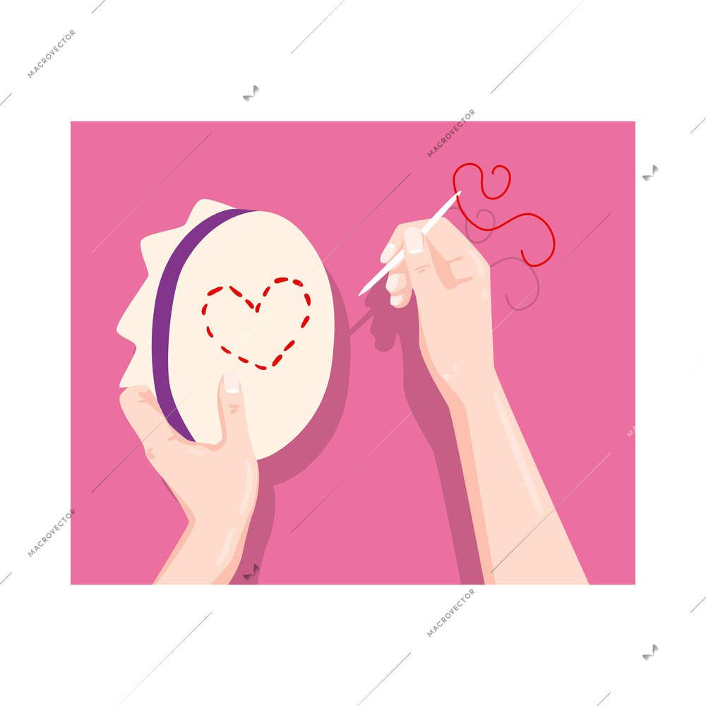 Handmade composition with flat rectangular image of human hands and crafts vector illustration