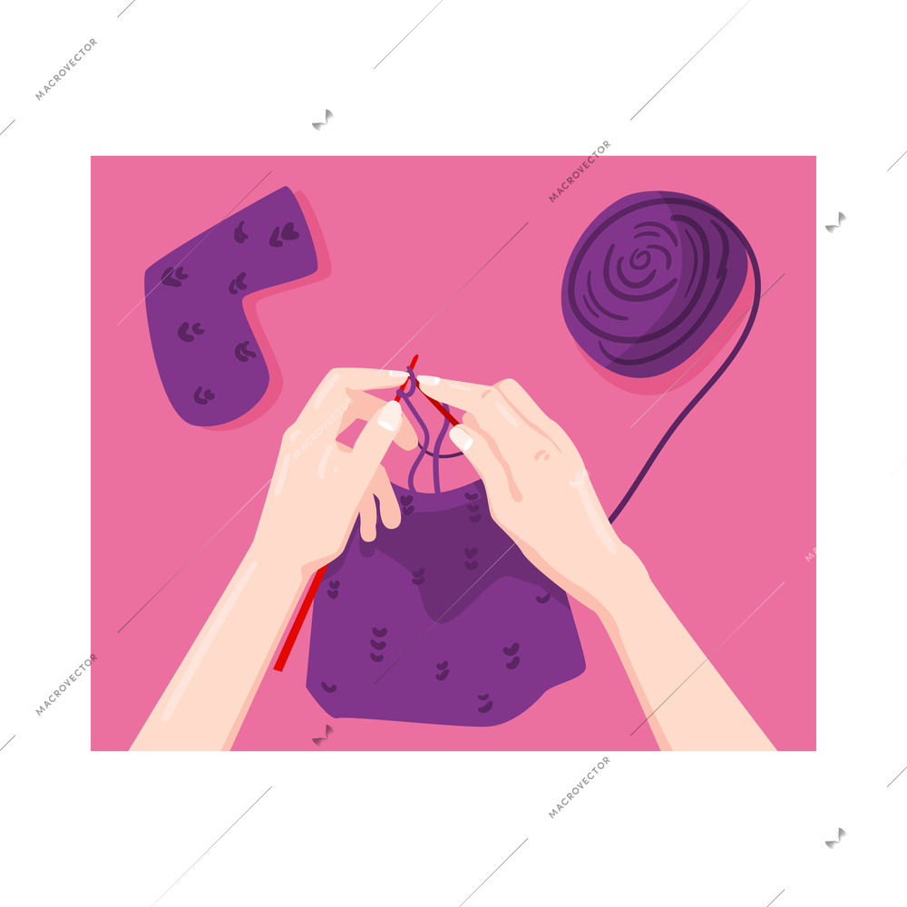 Handmade composition with flat rectangular image of human hands and crafts vector illustration