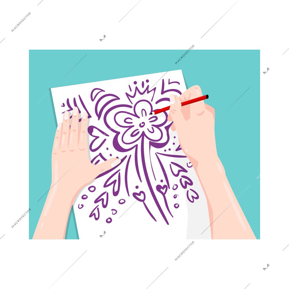 Handmade composition with flat rectangular image of human hands and crafts vector illustration