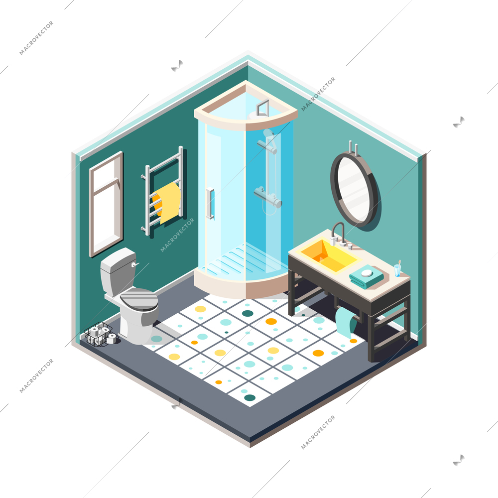 Hostel isometric composition with isolated view of indoor interior on blank background vector illustration