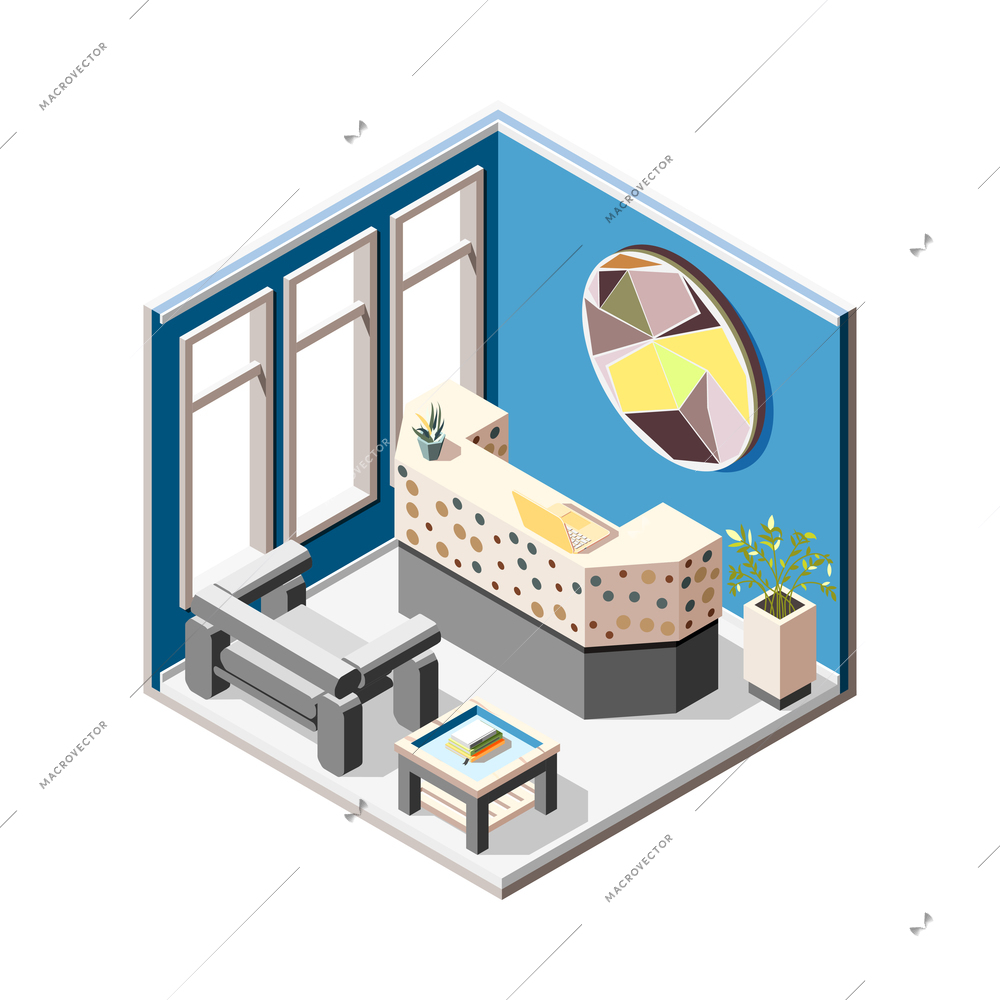 Hostel isometric composition with isolated view of indoor interior on blank background vector illustration