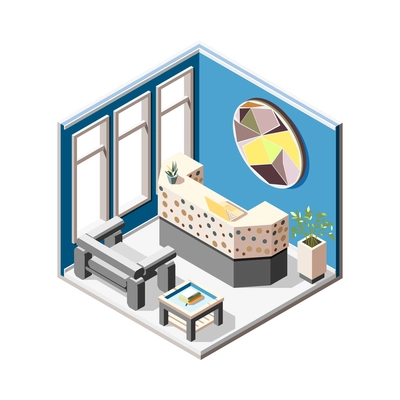 Hostel isometric composition with isolated view of indoor interior on blank background vector illustration