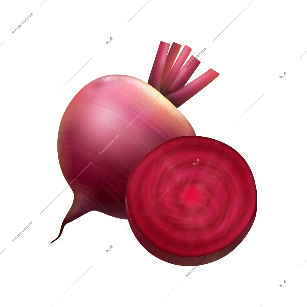 Realistic vegetables composition with isolated image of ripe fruit with slices on blank background vector illustration