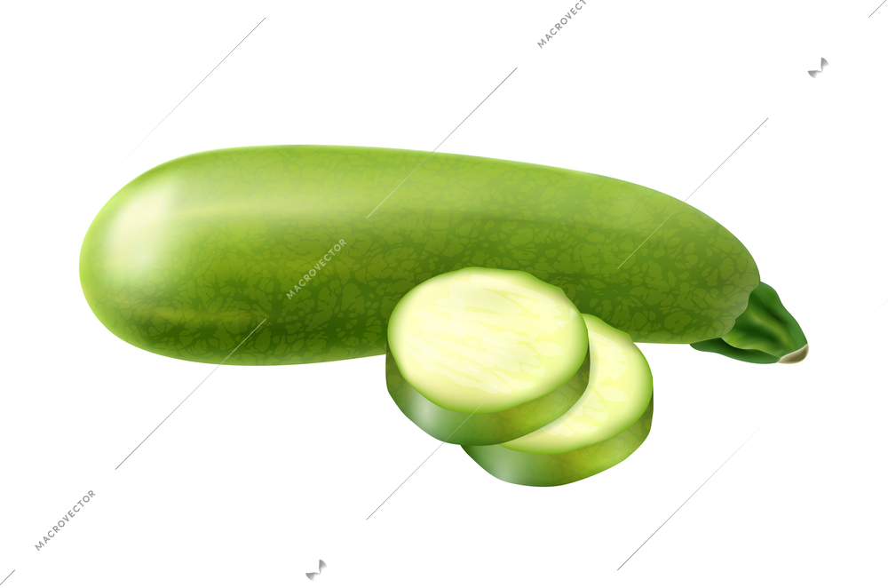 Realistic vegetables composition with isolated image of ripe fruit with slices on blank background vector illustration