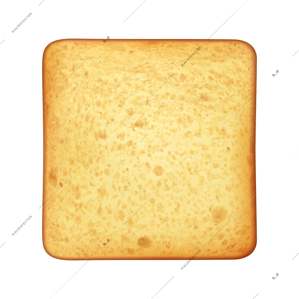 Roasted toasts bread realistic composition with isolated image of square slice on blank background vector illustration