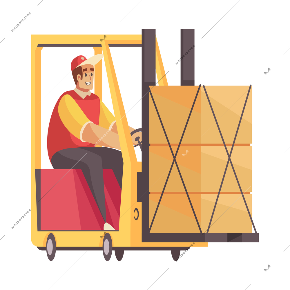 Delivery composition with isolated doodle style human character of service worker with parcels vector illustration